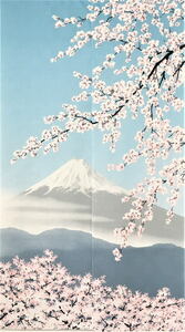 和風のれん春富士　ロング　85センチ×150センチのれん富士四季 春yama-3148