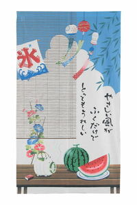 ＜商品名＞夏のれん85×150cmやさしい風　夏　かき氷【和風のれん】レースプリントのれんnaru-09093