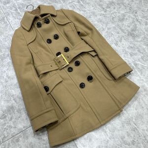 A @ 国内正規品 '高級感溢れる'『BURBERRY BLUE LABEL バーバリー ブルーレーベル』アンゴラ混 WOOL ベルト付き ダブルブレスト コート 38