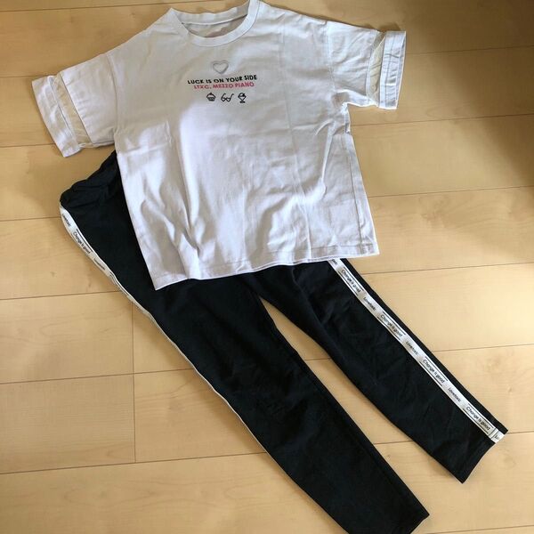 ラブトキ ラインパンツ ブラック シースルー 半袖Tシャツ パープル 160 L