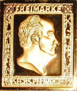 3 ドイツ プロイセン王国 皇帝 ヴィルヘルム4世 切手 コレクション 国際郵便 限定版 純金張り 24KTゴールド 純銀製 メダル コイン プレート