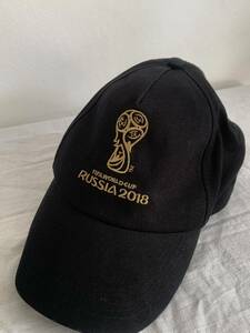 ロシア 2018 ワールドカップ サッカー 帽子 キャップ 黒 ブラック ウィンテージ 中古