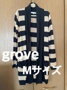 grove グローブ　リボンベルト付きカーディガン　ロングカーディガン