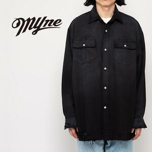 今期新品 MYne MIHARA YASUHIRO Distressed Shirt マイン ミハラヤスヒロ G10SH017-0 長袖 シャツ BLACK SIZE S 定価￥38500-