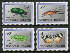 切手 G998 ノーフォーク島 昆虫 クワガタムシ バッタ 蛾 4V完 1989年発行 未使用