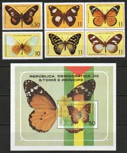 切手 G330 サントメ・プリンシペ 昆虫 蝶 6V完+SS1 1979年発行 未使用