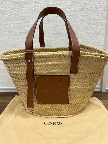 美品 正規品 LOEWE ロエベ かごバッグ ラフィア TAN トート ラージ バスケット