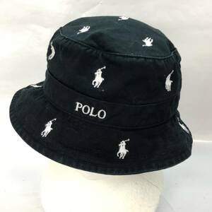 □POLO RALPH LAUREN バケットハット S/M(58cm) 黒 ポロラルフローレン Multi Pony Bucket Hat 帽子 ロゴ刺繍 複数落札同梱OK B230911-308