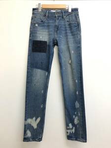 □GUESS スリムテーパードデニムパンツ 29 青 ゲス メンズ SLIM TAPERED パッチワーク ダメージ加工 ペイント 複数落札同梱OK B230929-302