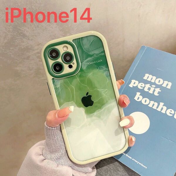 iPhone 14ケース　半透明　可愛いケース　グリーン　韓国ファッション 