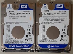 3964 2.5インチ内蔵SATAハードディスク 320GB 7mm 2個 WesternDigital WD3200LPVT-26G33T0 WD3200LPVX-00V0TT0 5400rpm 正常 7862/3801時間