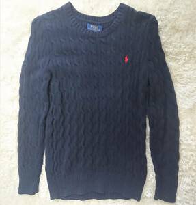  beautiful goods Polo Ralph Lauren POLO RALPH LAUREN sweater cable braided knitted plain navy cotton L crew neck laundry settled 