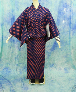 (167) 洗える着物 washable　小紋　合成繊維　薄い藍色　Japanese Kimono 154cm 60inch synthetic fiber pre-owned