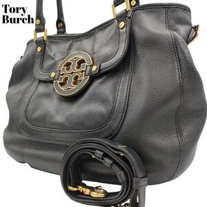 【人気】Tory Burch トリーバーチ 2way ハンドバッグ トートバッグ ショルダーバッグ アマンダ ロゴ レザー 革 ブラック 黒色 肩掛け