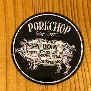 PORKCHOP ホログラム サークル ステッカー ポークチョップ ブラック 黒 MOONEYES ムーンアイズ 好きの方にも シール デカール pork chop