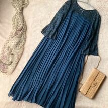 新品/GIRL DRESS FOR NOW＊レース×プリーツ とろみ感ジョーゼットドレスワンピース＊ブルーグリーン_画像6