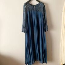 新品/GIRL DRESS FOR NOW＊レース×プリーツ とろみ感ジョーゼットドレスワンピース＊ブルーグリーン_画像4