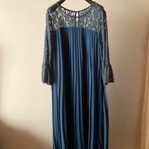 新品/GIRL DRESS FOR NOW＊レース×プリーツ とろみ感ジョーゼットドレスワンピース＊ブルーグリーン_画像1