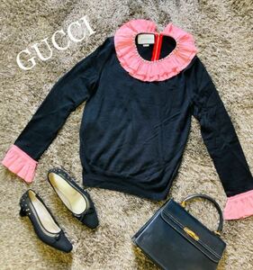 GUCCI Gucci knitted sweater cashmere silk pearl attaching 