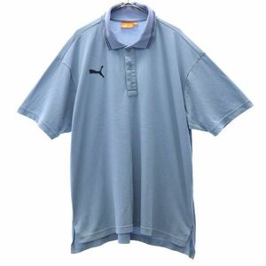 プーマ ロゴ刺繍 半袖 ポロシャツ XO ブルー PUMA ビッグサイズ 鹿の子地 メンズ 230913