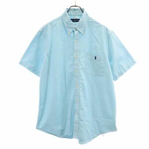 ラルフローレン ロゴ刺繍 半袖 オックスフォード ボタンダウンシャツ XL ライトブルー RALPH LAUREN ワンポイント メンズ 230922