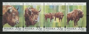 ∞ポーランド　1996年　動物保護/バイソン　SC#3324~27　未使用NH　4種完