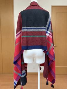  J Crew(ジェイクルー)レッドチェック柄大判ストール美品　ウールブレンド/