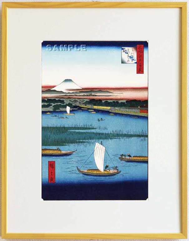 額装 歌川広重 (Utagawa Hiroshige) 木版画 No5 両ごく回向院元柳橋