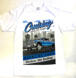 BH66)SHAKA WEAR CRUISING プリント Tシャツ半袖/WHITE×BLUE/LA/HIPHOP/M/大きいサイズ/ヘビー/USサイズ