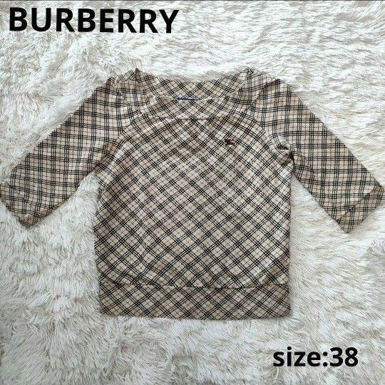 BURBERRY BLUE LABEL バーバリー ノバチェック デコルテ見え 7分丈 トップス M