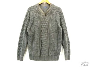 フラットヘッド FLAT HEAD Vネック　ケーブル編み　クラシカル ニットセーター gray L