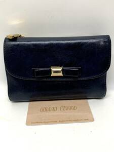  superior article MiuMiu miumiu 5M1225 L character fastener three folding purse wallet blue guarantee card attaching 12 hour within shipping 