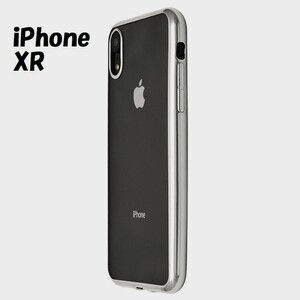 iPhone XR：メタリック カラー バンパー 背面クリア ソフト ケース◆シルバー 銀