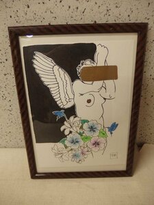 0930223a【「Angel」？ 額装】作者不明/詳細不明/サインあり/額:39.5×29cm程/中古品