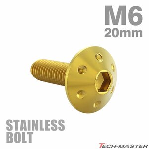 M6×20mm P1.0 ボタンボルト ホールヘッド ステンレス ゴールド カウル スクリーン フェンダー 車 バイク カスタム 1個 TR0067