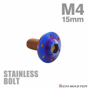 M4×15mm P0.7 ボタンボルト ステップホールヘッド ステンレス 焼きチタンカラー カウル フェンダー 車 バイク カスタム 1個 TR0198