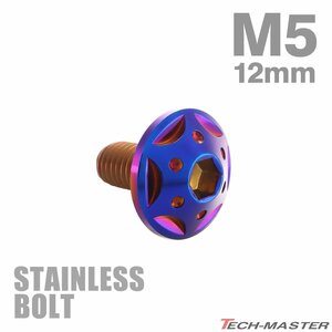 M5×12mm P0.8 ボタンボルト スターホールヘッド ステンレス 焼きチタンカラー カウル フェンダー 車 バイク カスタム 1個 TR0242