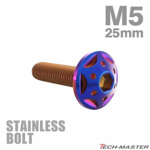 M5×25mm P0.8 ボタンボルト スターホールヘッド ステンレス 焼きチタンカラー カウル フェンダー 車 バイク カスタム 1個 TR0245