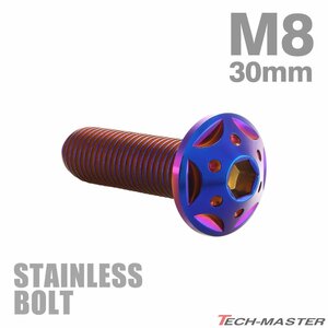 M8×30mm P1.25 ボタンボルト スターホールヘッド ステンレス 焼きチタンカラー カウル フェンダー 車 バイク カスタム 1個 TR0451