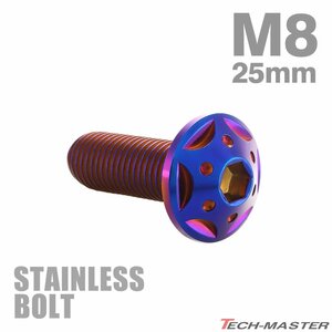 M8×25mm P1.25 ボタンボルト スターホールヘッド ステンレス 焼きチタンカラー カウル フェンダー 車 バイク カスタム 1個 TR0450