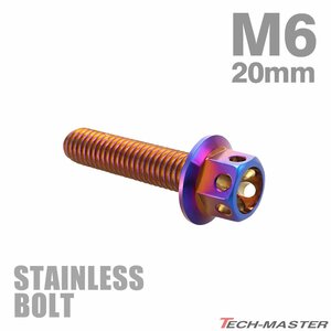 M6×20mm P1.0 フランジボルト フラワーヘッド ステンレス 焼きチタンカラー カウル フェンダー エンジン 車 バイク カスタム 1個 TB0545