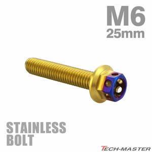 M6×25mm P1.0 フランジボルト ヘキサゴンヘッド ステンレス ゴールド×焼きチタンカラー エンジン 車 バイク カスタム 1個 TB0787