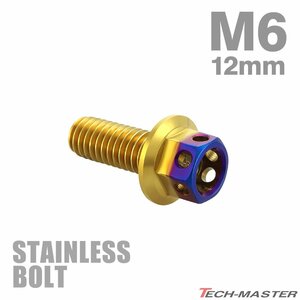 M6×12mm P1.0 フランジボルト ヘキサゴンヘッド ステンレス ゴールド×焼きチタンカラー エンジン 車 バイク カスタム 1個 TB0784