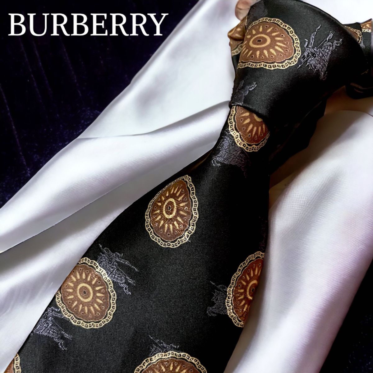 BURBERRY バーバリー 未使用級 ネクタイ 高級シルク ホースマーク 紺