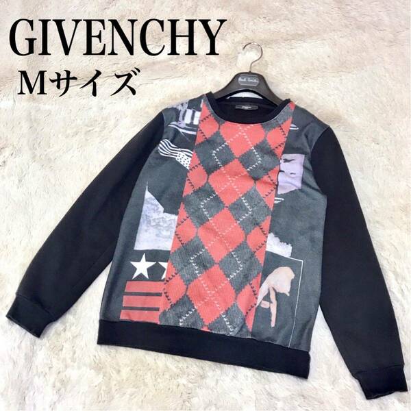 GIVENCHY 星 アーガイル柄 長袖 裏起毛 スウェット トレーナー 黒 ジバンシー マルチカラー メンズ