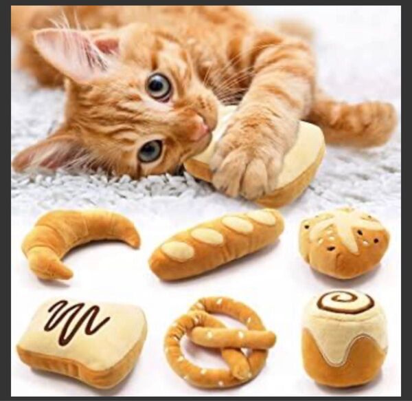 猫 おもちゃ 可愛い猫用ぬいぐるみ キャットニップ入り 6個セット 猫への贈り物 猫のおもちゃ 関心を引くパン形