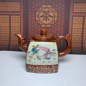 【典藏*紫砂製*童子現壽】茶壺 煎茶道具 稀少 中国古美術 容量：380cc