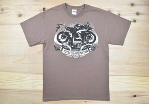 USA古着 CYCLE NATION バイク Tシャツ② sizeM 茶 ブラウン モーターサイクル 単車 オートバイ トライバル アメリカ アメカジ GILDAN