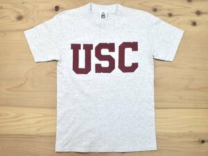 90'sUSA古着 USC 南カリフォルニア大学 ワッペンロゴ ビンテージ Tシャツ sizeM 霜降りグレー カレッジ 雰囲気 90年代 アメリカ Lee