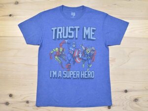 USA古着 MARVEL アメコミヒーローズ Tシャツ sizeS 杢 ブルーグレー マーベル 映画 アイアンマン マイティソー コミック アメリカ アメカジ